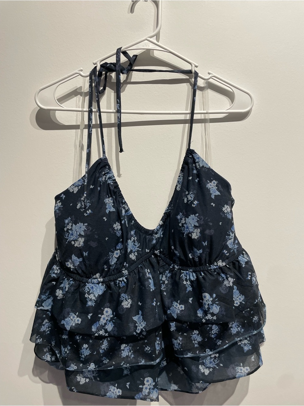 Wild Fable Women's Ruffle Halter Tank Top Navy Blue Floral XXL NWT